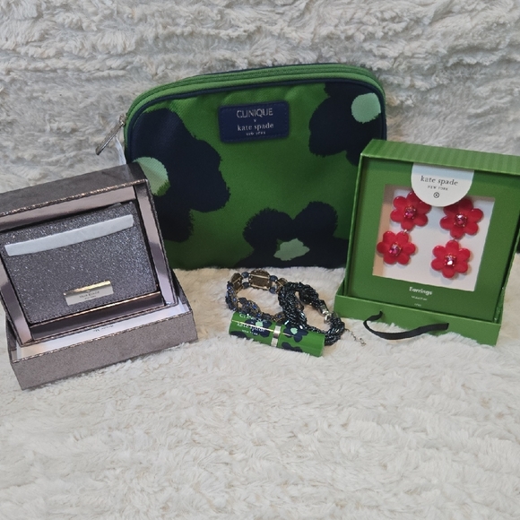 Kate Spade Green and Navy Floral Pouch Set - Picture 1 of 14